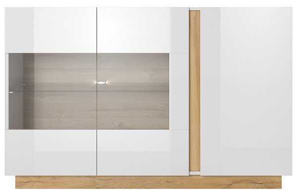 Obývací stěna ARCO s komodou | 6 dílů | 138,2 cm + 247,5 cm + 100x60 cm | bílá mat/lesk/dub grandson