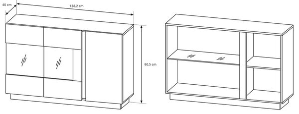 Obývací stěna ARCO s komodou | 6 dílů | 270 cm + 138 cm + 100x60 cm | bílá mat/lesk/dub grandson