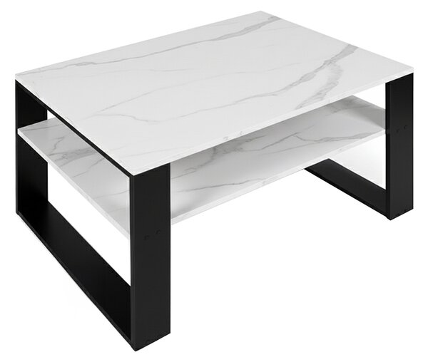 Velaco Konferenční kávový stolek TAB 3 90, imitace bílého mramoru/černá