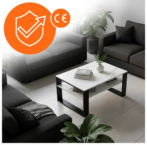 Velaco Konferenční kávový stolek TAB 3 90, imitace bílého mramoru/černá