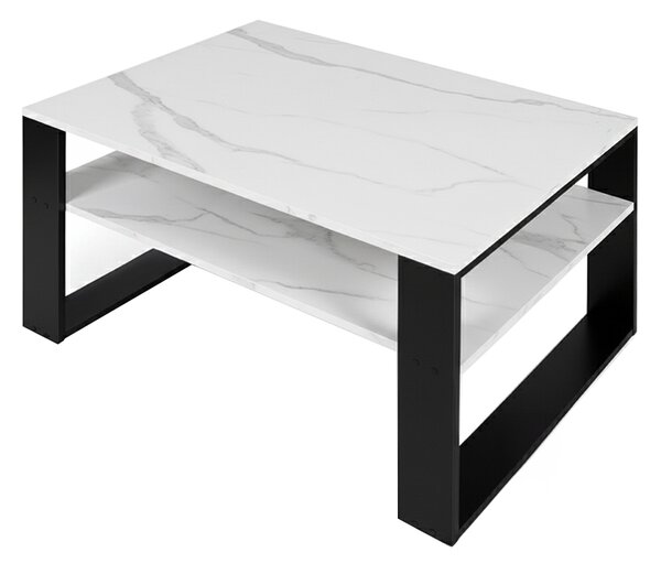 Velaco Konferenční kávový stolek TAB 3 90, imitace bílého mramoru/černá