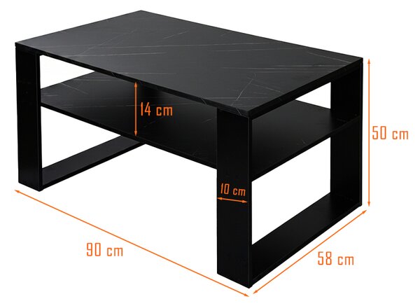 Velaco Konferenční kávový stolek TAB 3 90, imitace černého mramoru/černá