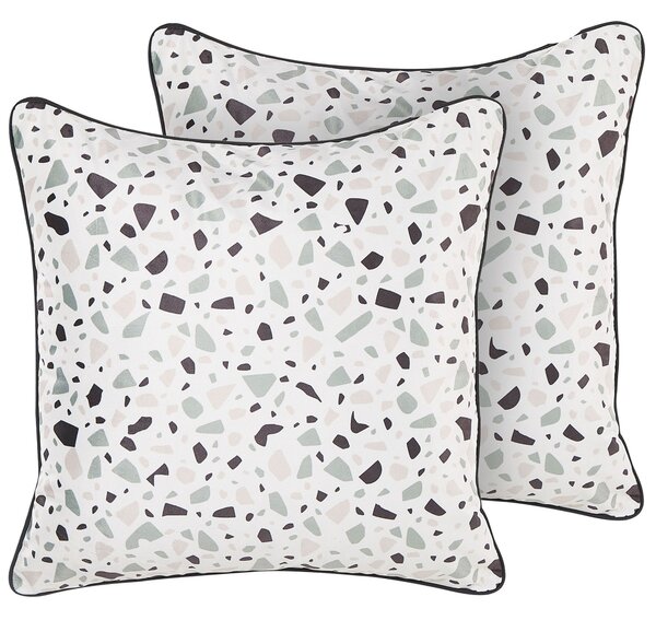 Sada 2 dekorativních polštářů LAVENDER Umělý samet 45 x 45 cm Bílá Terrazzo vzor