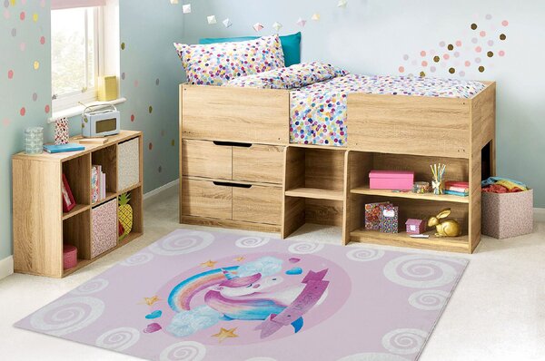 Dětský kusový koberec vhodný k praní BAMBINO 2533 Jednorožec růžový Rozměr: 80x150 cm