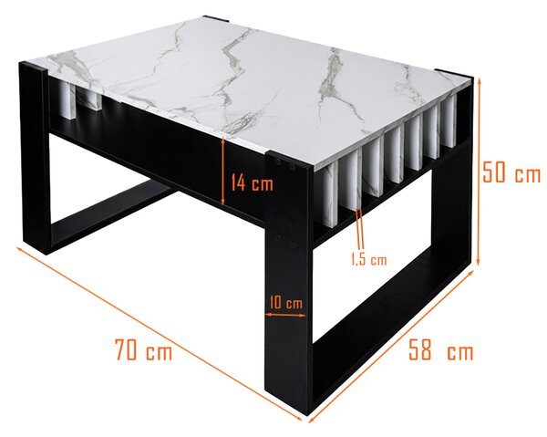Velaco Konferenční kávový stolek TAB 4 70, imitace bílého mramoru/černá