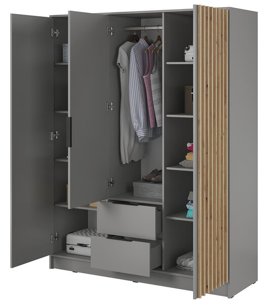 Šatní skříň NELLY 3D se zrcadlem | 155 cm | šedá