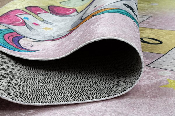 Makro Abra Dětský kusový koberec vhodný k praní BAMBINO 54060 Skákací Panák Jednorožec růžový žlutý Rozměr: 80x150 cm