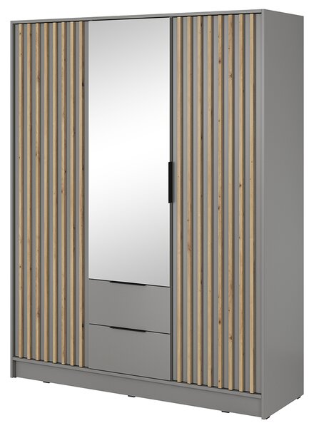 Šatní skříň NELLY 3D se zrcadlem | 155 cm | šedá