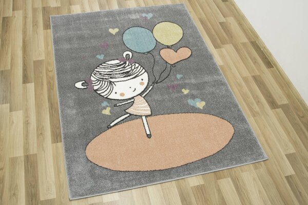 Makro Abra Dětský kusový koberec Lima 9393B Holčička Baletka šedý růžový Rozměr: 120x170 cm