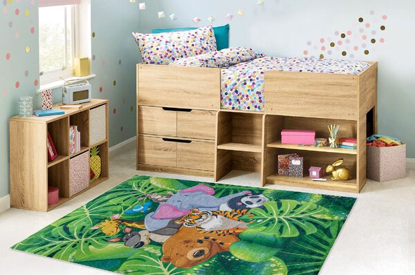 Makro Abra Dětský kusový koberec vhodný k praní BAMBINO 2651 Zvířátka Džungle zelený hnědý Rozměr: 80x150 cm