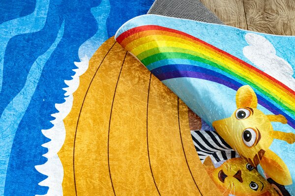 Makro Abra Dětský kusový koberec vhodný k praní BAMBINO 2685 Noemova Archa Zvířata Loď, Moře vícebarevný Rozměr: 80x150 cm