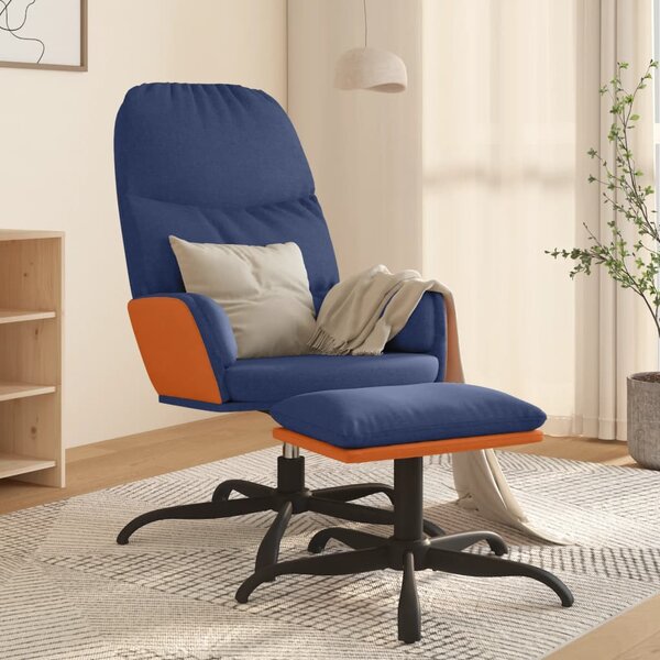 Relaxační křeslo se stoličkou modré textil
