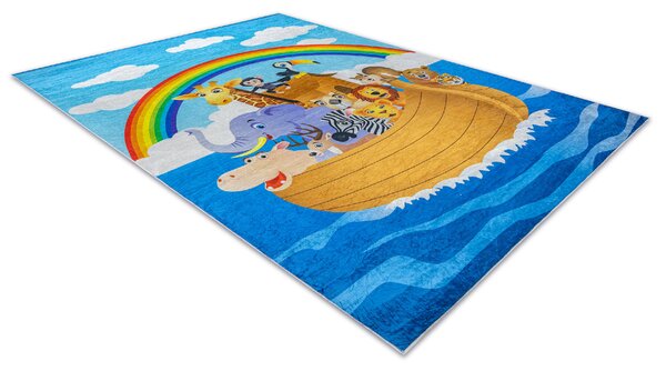 Makro Abra Dětský kusový koberec vhodný k praní BAMBINO 2685 Noemova Archa Zvířata Loď, Moře vícebarevný Rozměr: 80x150 cm