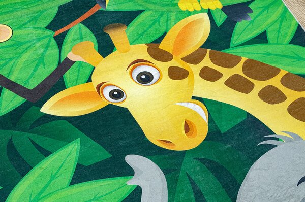 Makro Abra Dětský kusový koberec vhodný k praní BAMBINO 2705 Afrika Zvířátka, Lev Opice Hroch zelený Rozměr: 80x150 cm