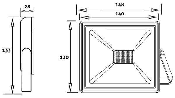 Ultratenký LED reflektor černý 30W 2400lm, studená barva světla