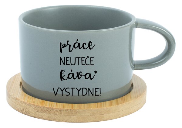 PRÁCE NEUTEČE, KÁVA VYSTYDNE! - šedý hrníček makronka 200 ml
