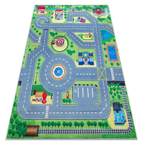 Makro Abra Dětský kusový koberec vhodný k praní BAMBINO 9028 Město Ulice Uličky zelený šedý Rozměr: 80x150 cm