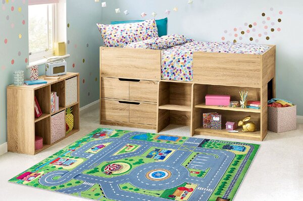 Makro Abra Dětský kusový koberec vhodný k praní BAMBINO 9028 Město Ulice Uličky zelený šedý Rozměr: 80x150 cm