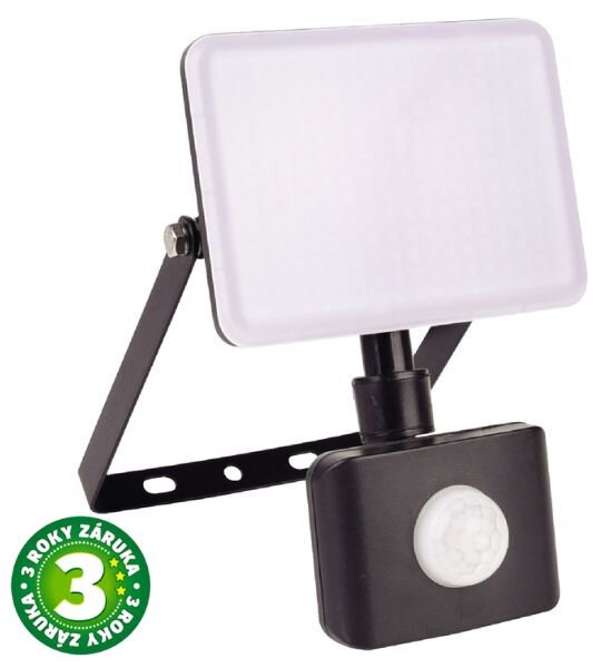 Prémiový bezrámový LED reflektor s čidlem pohybu černý, 10W, 900lm, denní, 3 roky