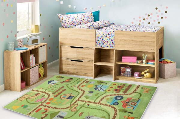 Makro Abra Dětský kusový koberec vhodný k praní BAMBINO 50200 Vesnice Ulice zelený hnědý Rozměr: 120x170 cm