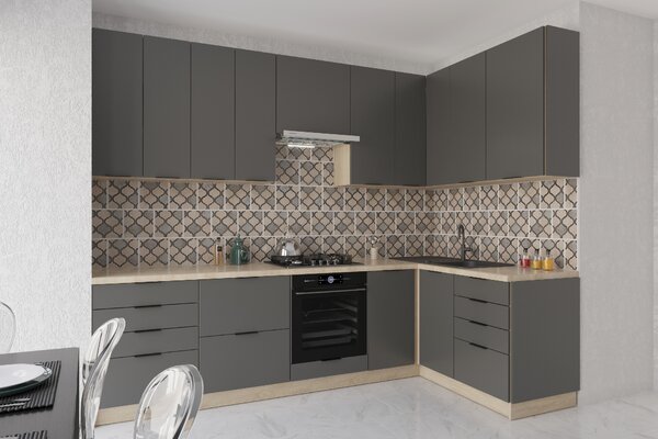 VerDesign CRAF R2 moderní rohová kuchyně 280 x 140, grafit