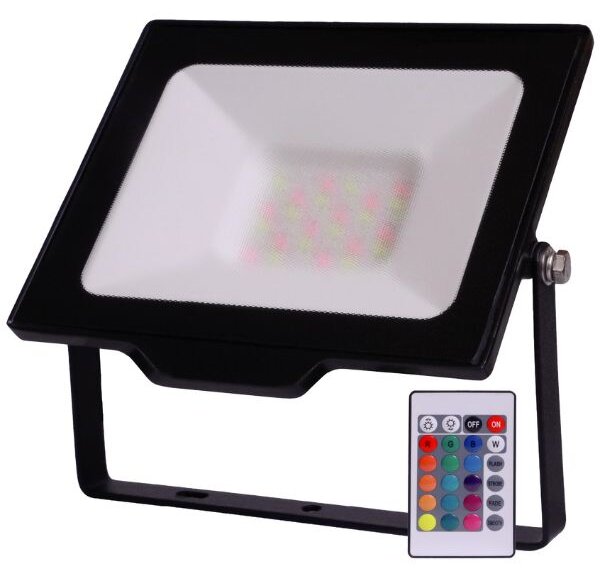Prémiový stmívatelný LED reflektor černý 30W RGB, mlžné sklo, s dálkovým ovládáním, 3 roky