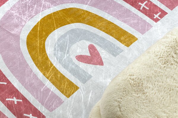 Makro Abra Kulatý dětský koberec vhodný k praní BAMBINO 47810 Duha bílý růžový vícebarevný Rozměr: průměr 80 cm