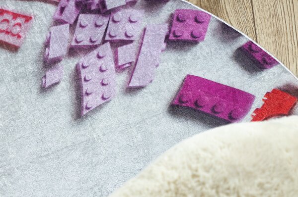 Makro Abra Kulatý dětský koberec vhodný k praní BAMBINO 38480 Kostky Lego šedý vícebarevný Rozměr: průměr 80 cm