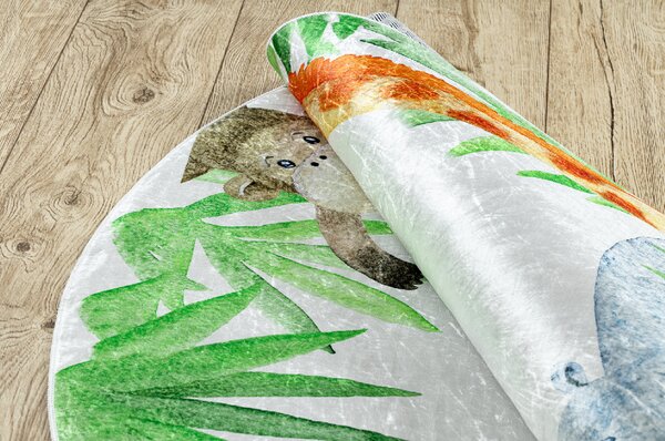 Makro Abra Kulatý dětský koberec vhodný k praní BAMBINO 54090 Hroch Lev Žirafa Opička bílý zelený Rozměr: průměr 80 cm