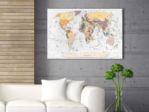 Obraz Cihlový oceán (1-dílný) - politická mapa světa na cihlovém pozadí