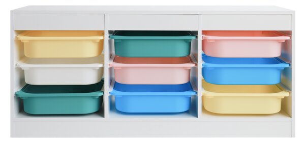 KONDELA Organizér s úložnými boxy, bílá/mix barev, TRIMAL NEW