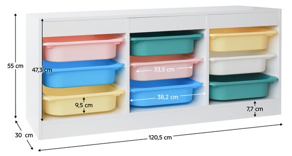 KONDELA Organizér s úložnými boxy, bílá/mix barev, TRIMAL NEW