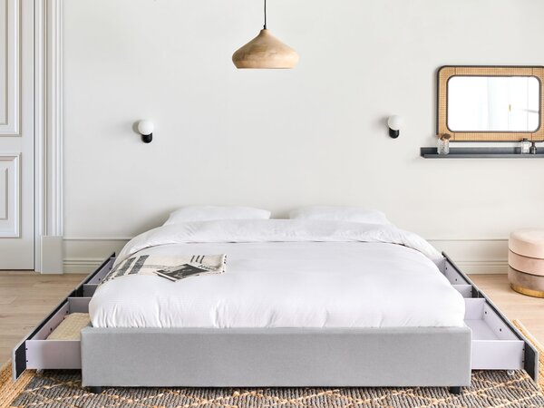 Postel s úložnými zásuvkami bez čela Tkanina PRADES 180 x 200 cm Světle šedá