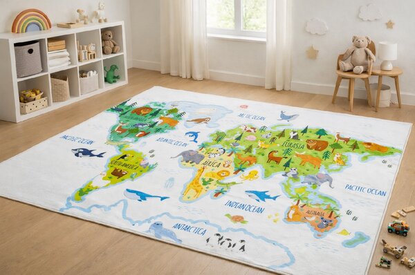 Makro Abra Kusový dětský koberec KIDS 250321N Mapa Světa Rozměr: 80x150 cm