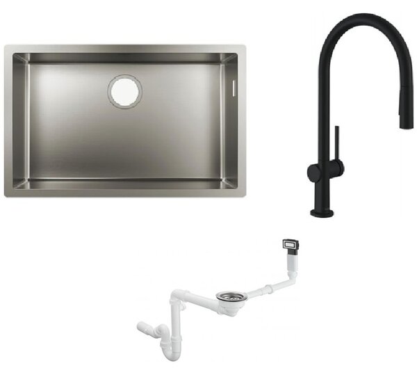 Sada kuchyňská baterie Hansgrohe Talis M54 72801670, ocelový dřez Hansgrohe S 71 43428800, 43921800