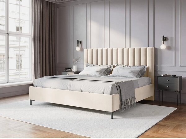 Béžová čalouněná dvoulůžková postel s úložným prostorem s roštem 180x200 cm Casey – Mazzini Beds