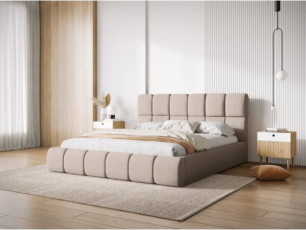 Béžová čalouněná dvoulůžková postel s úložným prostorem s roštem 160x200 cm Bellis – Micadoni Home