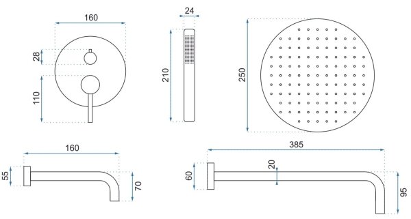 REA-P6609 - Sprchová sada s termostat. podom. baterií LUNGO kartáčovaná zlatá