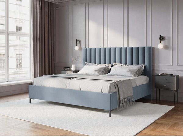 Světle modrá čalouněná dvoulůžková postel s úložným prostorem s roštem 160x200 cm Casey – Mazzini Beds