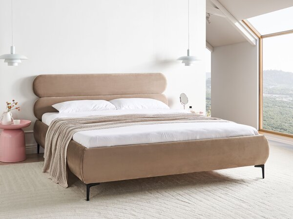 Postel Umělý samet LESSAY 180 x 200 cm Taupe