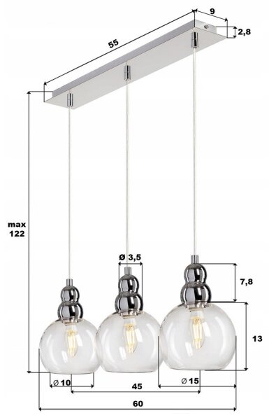 Lustr na lanku AKSO 3xE14/40W/230V stříbrná
