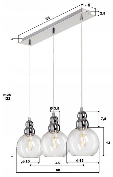 Lustr na lanku AKSO 3xE14/40W/230V matný chrom