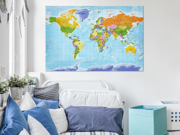 Obraz Vlajky na kontinentech (1-dílný) - Barevná mapa světa s nápisy