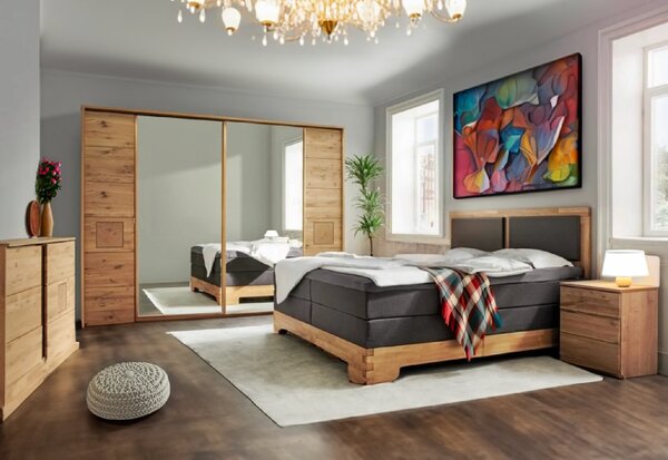 Skříň s posuvnými dveřmi Graz - Divoký dub masiv / zrcadla 286 cm