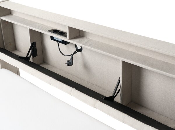 LED postel Tkanina BEAULIEU 180 x 200 cm s úložným prostorem s USB portem Béžová