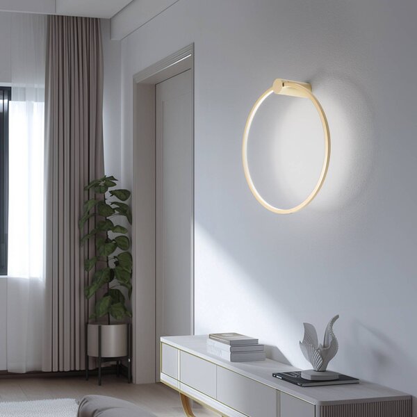 Milagro Lighting LED nástěnné světlo Saturno, zlaté, Ø 50 cm, kov, 4 000 K, Mosaz / zlato, Obývací pokoj / jídelna, Hliník, Moderní