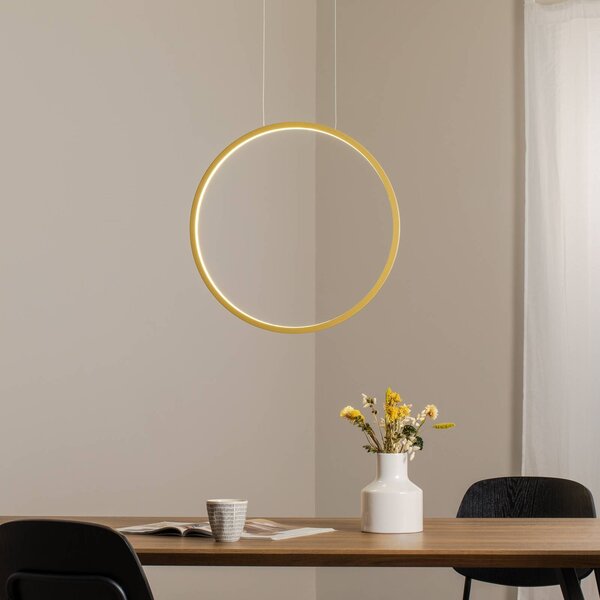Milagro Lighting LED závěsné světlo Saturno vertikální, zlaté, Ø 50 cm, kov, Mosaz / zlato, Obývací pokoj / jídelna, Hliník, Moderní