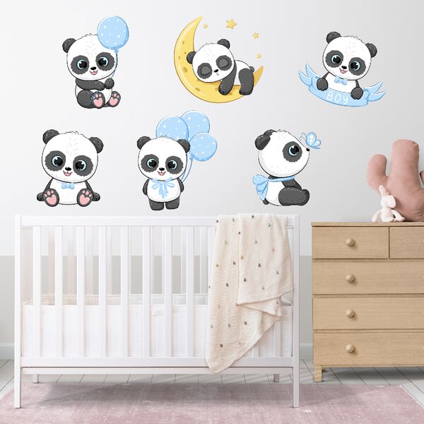 PIPPER. Samolepka na zeď "Panda - kluk" Materiál: Bílý vinyl