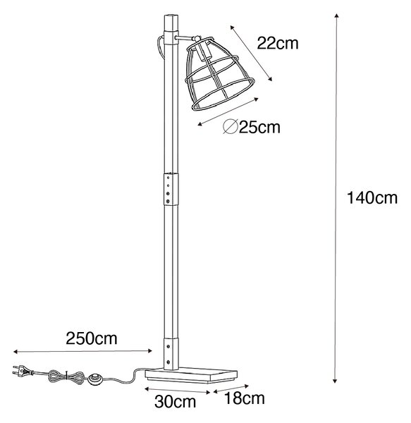 Průmyslová stojací lampa tmavě šedá se dřevem - Arthur