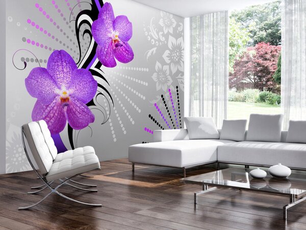 Fototapeta Fialové orchideje - abstraktní motiv květin s desénem a vzory